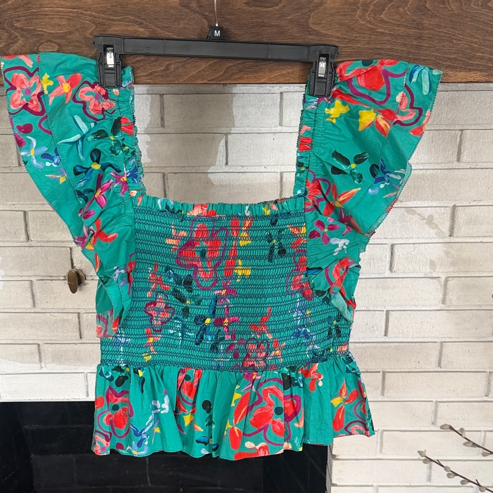 Colorful Floral Ruffle Blouse